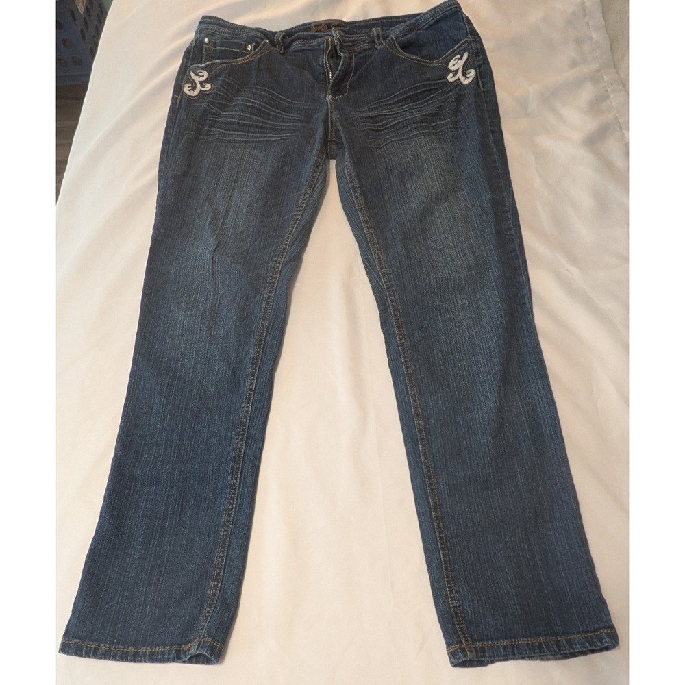 Angels Straight Leg Jeans Womens 12 Dark Wash Good Embroidered Sequin Y2K Boho